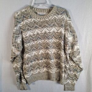 Vintage‎ 90s Method Men's Large Sweater Coogi Style Geometric Zig Zag Earth Tone